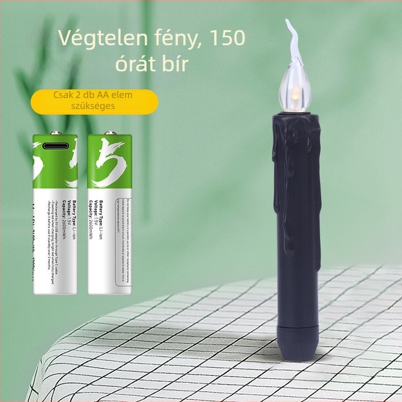 Fekete LED gyertya hosszú szárú, élethű lánggal, Halloween dekoráció házhoz és bárhoz, raktáron
