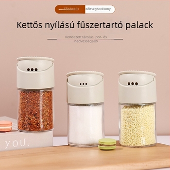 Két nyílású üveg fűszertartó – só, kömény és bors