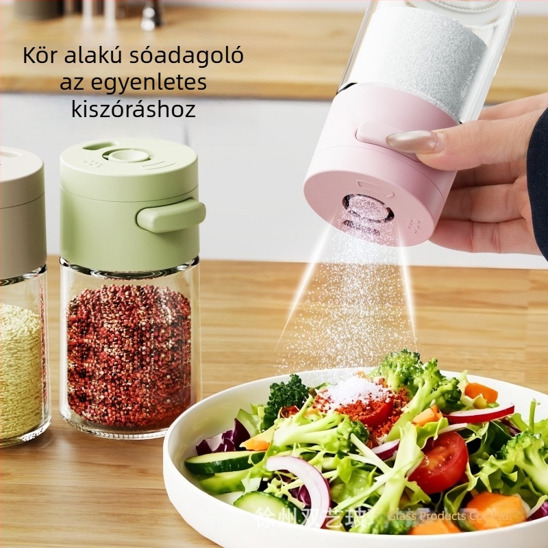 Otthoni nyomógombos sóadagoló, pontos adagok, nedvességálló zárható konyhai fűszertartó