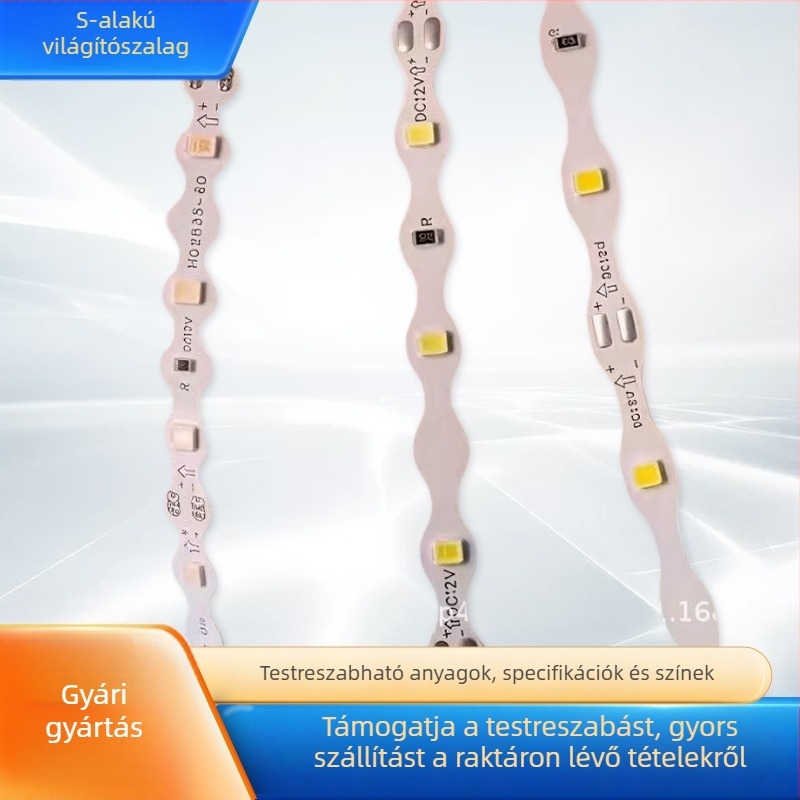 S-alakú LED-szalag, 12V, hajlékony, vízálló, 60 vagy 120 LED, 2835 magas fényerősségű LED-ek