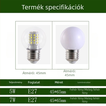 LED Magic Bean kis LED-lámpa, háromszínű váltás, E27 csavaros foglalat, átlátszó kerek izzó, 5W/7W