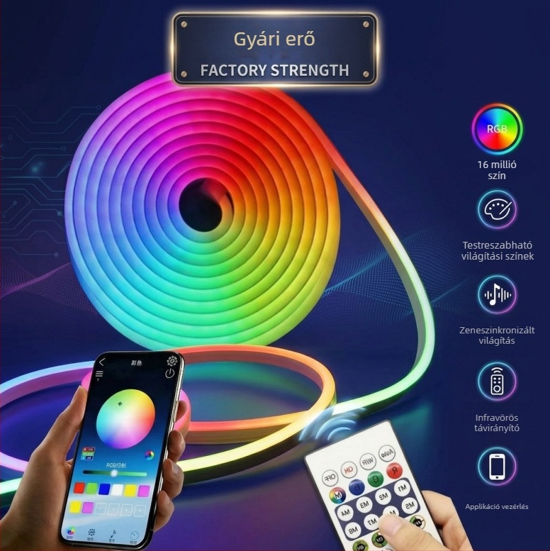 5V-os RGB LED-szalag Bluetooth-alkalmazásvezérléssel, kültéri vízálló, színes váltakozó fényű neon lágy fénycsík
