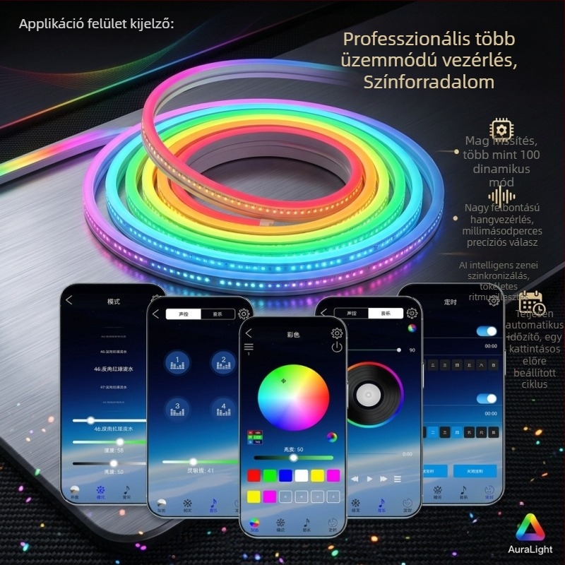 5V-os RGB LED-szalag Bluetooth-alkalmazásvezérléssel, kültéri vízálló, színes váltakozó fényű neon lágy fénycsík