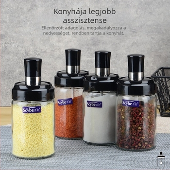 Üveg fűszertartó készlet: sótartó, fűszertartók, MSG-tároló és olajtartó otthoni konyhához