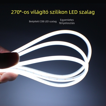 Személyre szabott COB LED-szalag 270° fénykibocsátással, D-típusú szilikon rugalmas csík konyhaszekrényhez és fürdőszobához, vízálló és ködképződés elleni védelem, 12V, 1000 mm, 480 LED, meleg fehér, fényerő-szabályozható