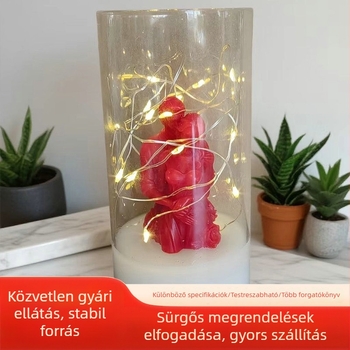 Akril‑romantikus pár LED gyertya örökvirágokkal díszített lánccal — hangulatvilágítás Valentin-napra