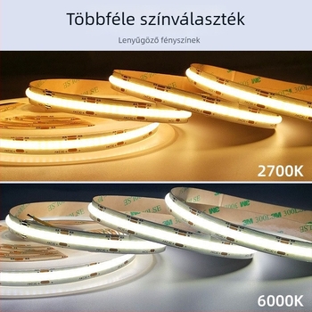 COB LED-szalag kettős színhőmérséklettel, 5V/12V/24V, ultra-szűk, öntapadós, 608 LED, 150° Beesési szög, CRI 90, 7–14 W