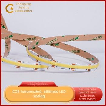 Alacsony feszültségű COB LED-sáv, alkalmazás által vezérelt, kettőszínű hőmérséklet, rugalmas csík, 5V/12V/24V, háromszínű fényerő-szabályozás és színbeállítás