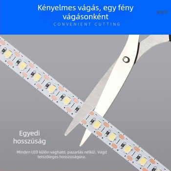 LED-szalag 12V/24V, öntapadós, vágható a kívánt hosszra, 2835 LED, villogásmentes fény, lágy fény, intelligens fényerő-szabályozás