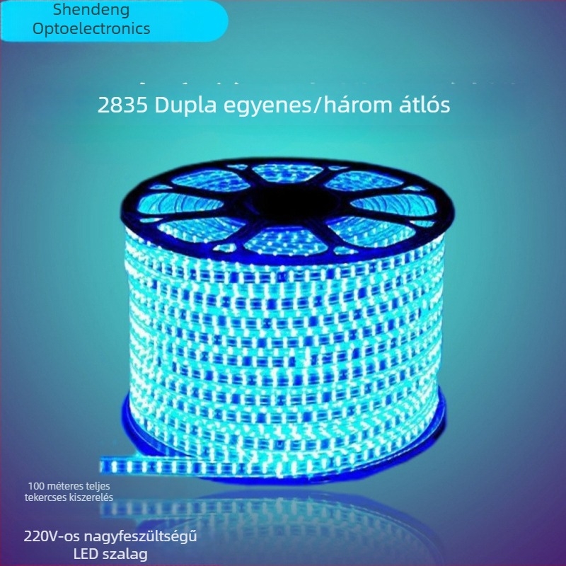 Kültéri vízálló LED-szalag, 220V, 2835 SMD, 180 LED/m, három diagonális sor, dupla soros hangulatvilágítás