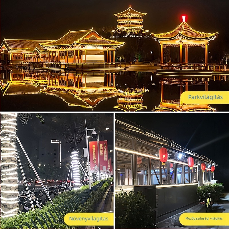 Kültéri vízálló LED-szalag, 220V, 2835 SMD, 180 LED/m, három diagonális sor, dupla soros hangulatvilágítás
