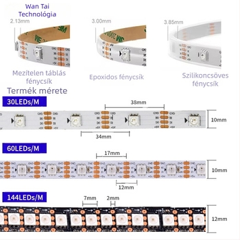 WS2813 RGB LED-szalag, 5V, okos színváltás, öntapadós, otthoni hangulatvilágítás