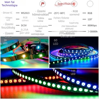 WS2813 RGB LED-szalag, 5V, okos színváltás, öntapadós, otthoni hangulatvilágítás
