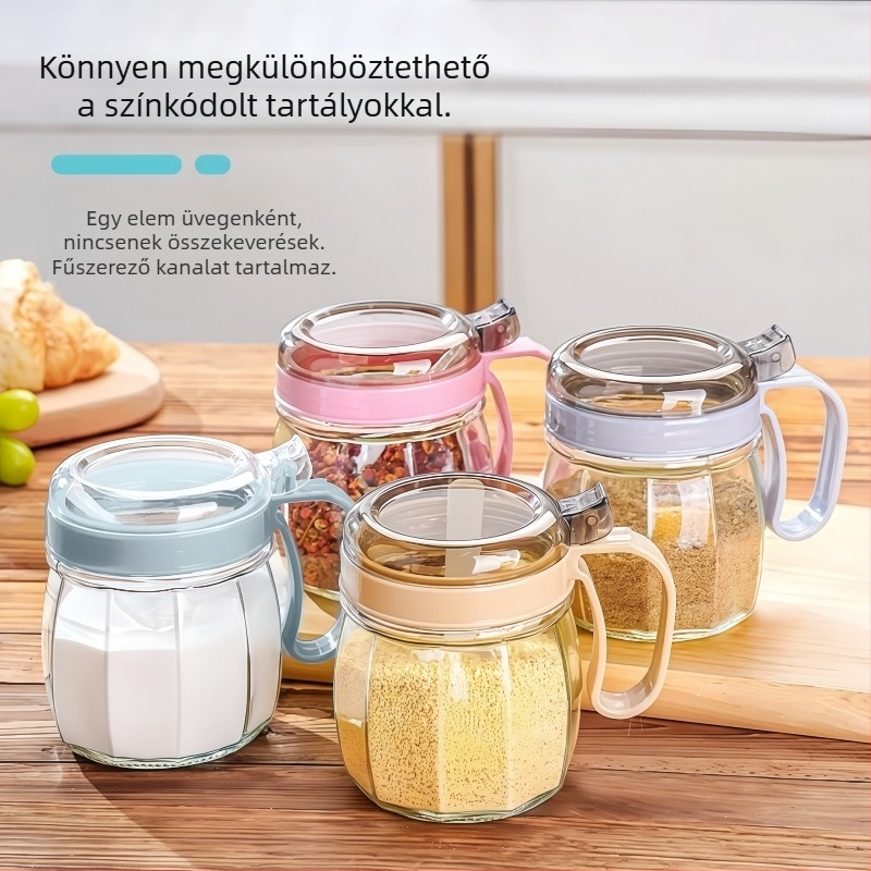 Konyhai fűszertartó készlet sótartóval, fűszertartó üvegekkel és olajtartó kannával
