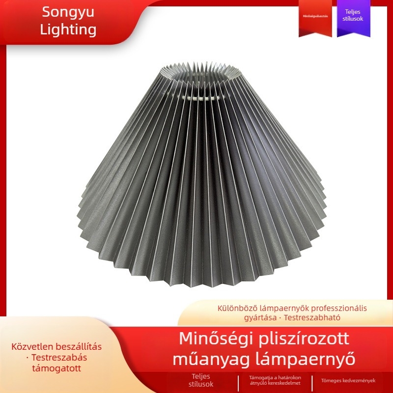 Textil pliszírozott lámpabura PVC burkolattal, alkalmas állólámpához, asztali lámpához és éjjeli lámpához