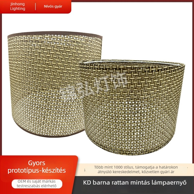 KD barna rattan lámpabúra asztali lámpához, levehető és összecsukható, fonott textúra, testre szabható külső burkolat