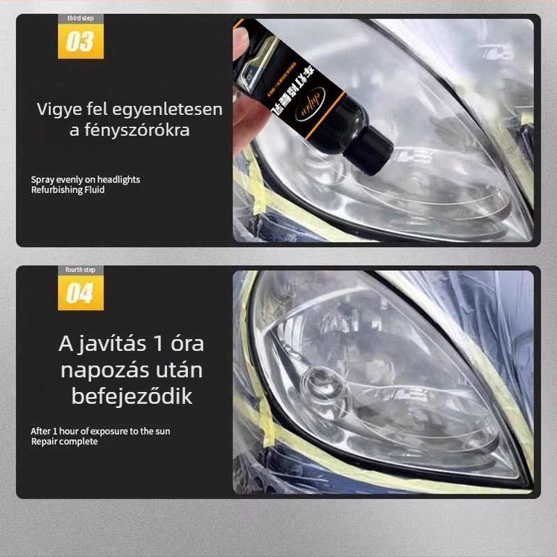 Fényszóró felújító készlet javító folyadékkal – karcolások, repedések, sárgulás és oxidáció tisztítása és polírozása