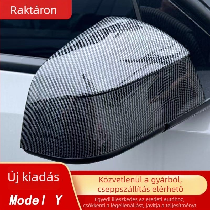 Tesla Model Y visszapillantó tükörvédő burkolat – szénszálas mintázat, ABS, YL ház