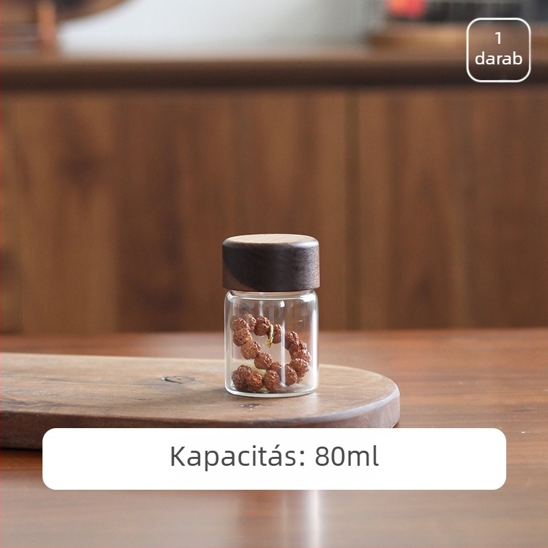 Zárt üveg tartóedény Buddha gyöngyök és dióból készült karkötő számára — agarwood kiállítás és tárolás