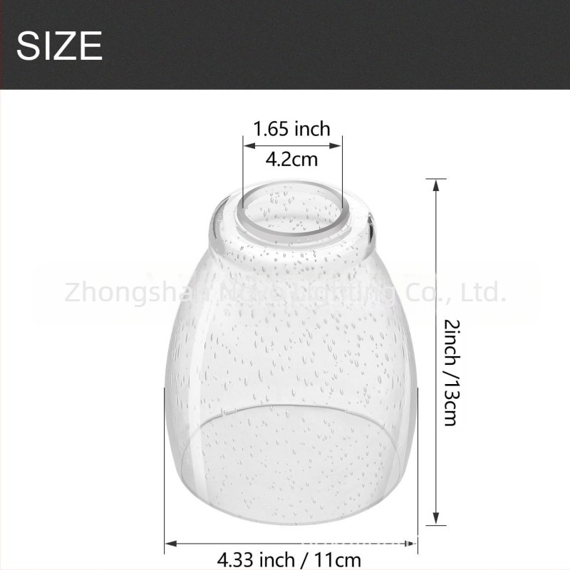 Szájfúvott, átlátszó üveg lámpabúra buborékokkal, 2,3 mm vastagságú, csillárokhoz, fali lámpákhoz és viráglámpákhoz.
