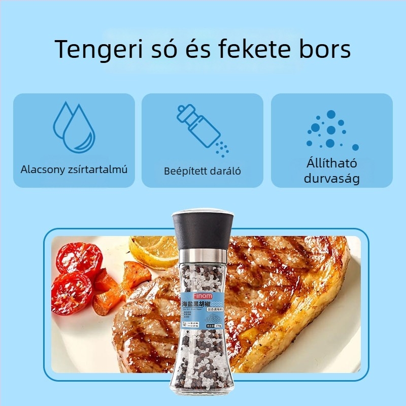 Fekete borsos tengeri só ízesítő beépített őrlővel – csirkemell, marhahús, zöldségek és saláta fűszerezésére