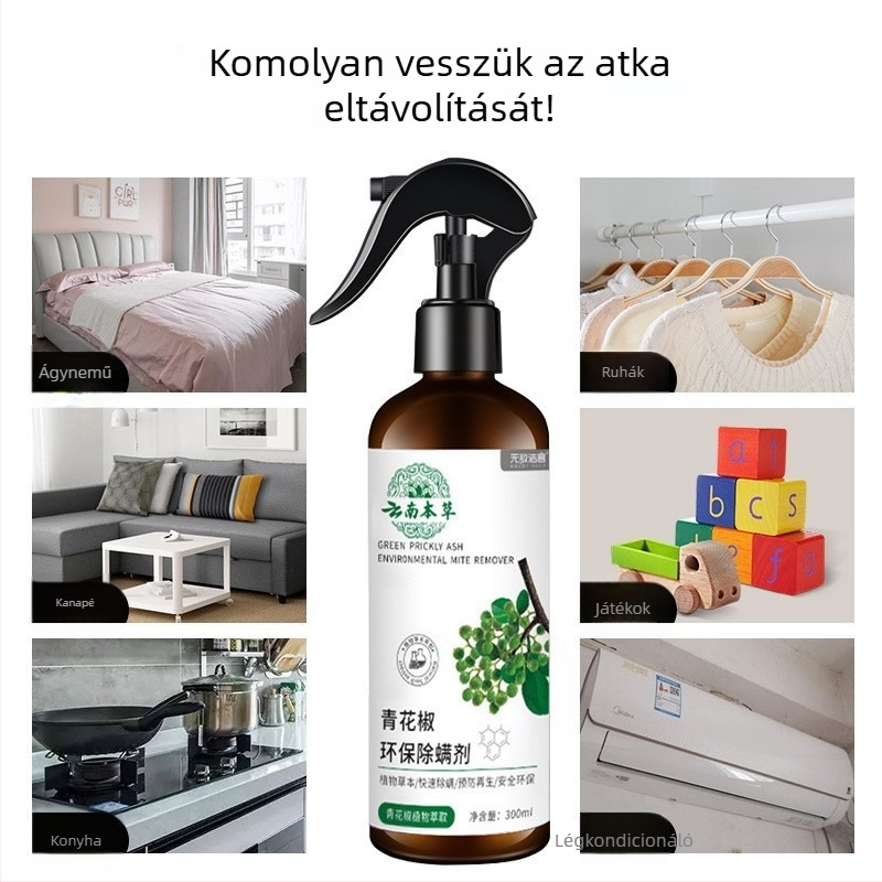 Zöld borsos atkák elleni spray, bababarát, otthoni és kollégiumi ágyneműkhöz, antibakteriális, öblítés nélkül