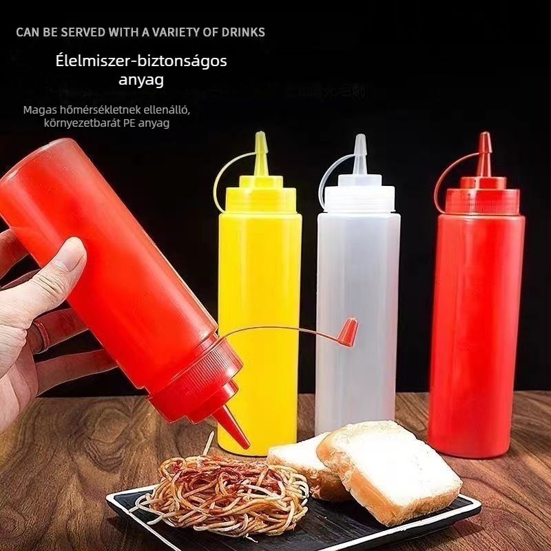 3 darab műanyag mártásos üveg nyomáshoz: ketchup, osztrigaszósz, salátaöntet és olaj