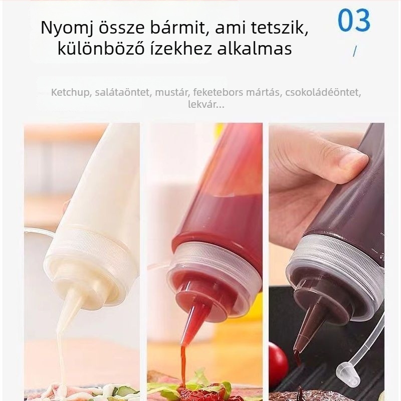 3 darab műanyag mártásos üveg nyomáshoz: ketchup, osztrigaszósz, salátaöntet és olaj