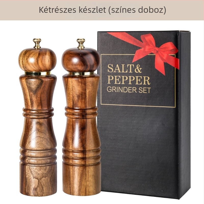Akácfa anyagú bors- és sóőrlő készlet