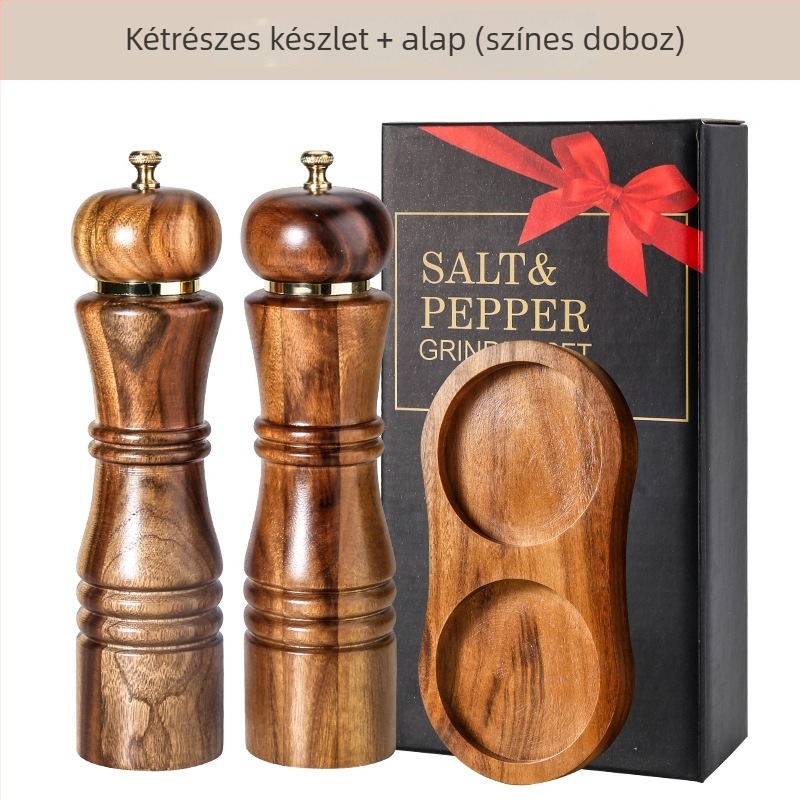 Akácfa anyagú bors- és sóőrlő készlet