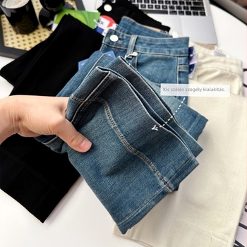 Női egyenes szabású farmernadrág, 9/10 hossz, magas derék, denim, tavasz 2025