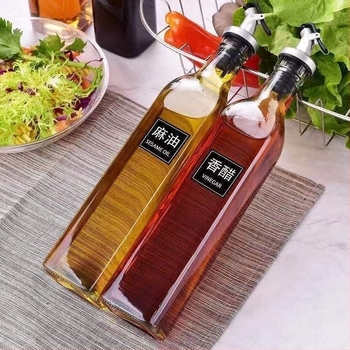 Konyhai üveg olaj- és szószöntő készlet, négyzet alakú 500 ml-es üvegek, szivárgásmentesek, szójaöntet, ecet, szezárolaj és főzőolaj számára