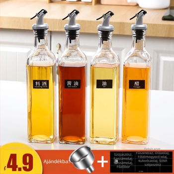 Konyhai üveg olaj- és szószöntő készlet, négyzet alakú 500 ml-es üvegek, szivárgásmentesek, szójaöntet, ecet, szezárolaj és főzőolaj számára