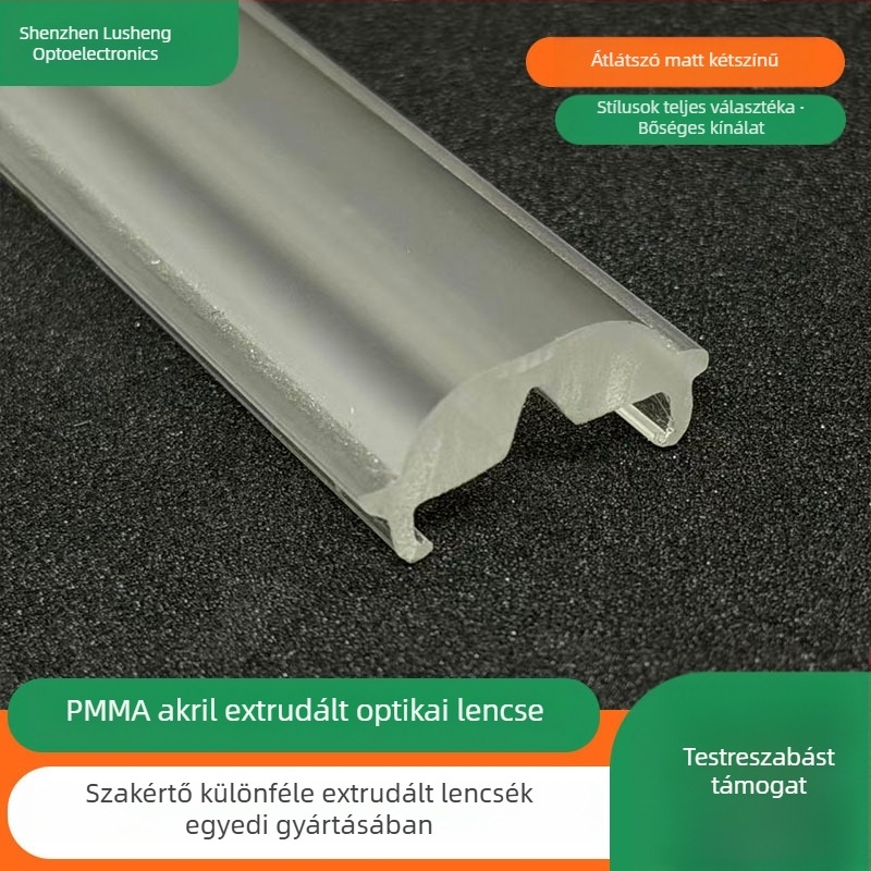 Extruált akril LED-lencse lineáris világításhoz, matt felület, fókuszáló, 90° sugárzási szög