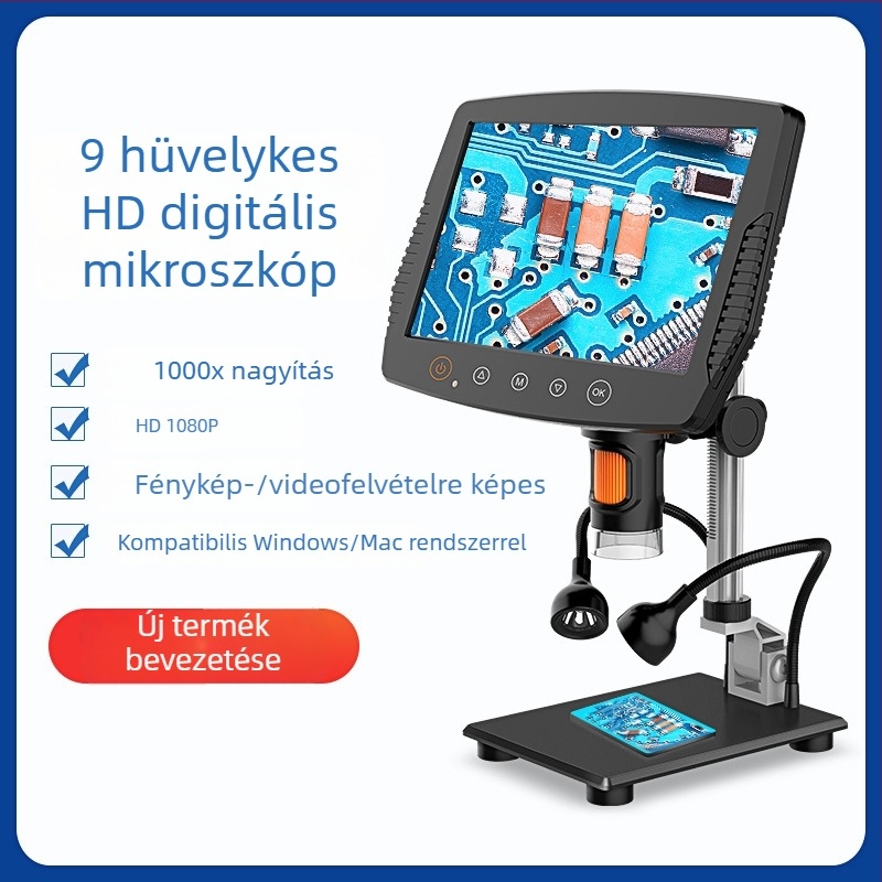 9 hüvelykes nagy képernyős digitális mikroszkóp PCB-ellenőrzéshez és érme vizsgálathoz