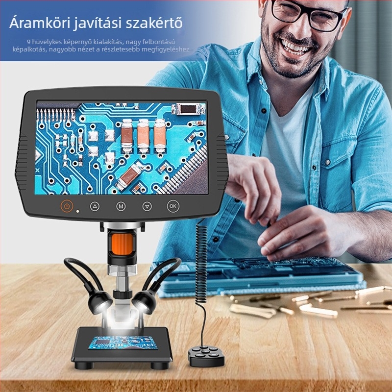 9 hüvelykes nagy képernyős digitális mikroszkóp PCB-ellenőrzéshez és érme vizsgálathoz