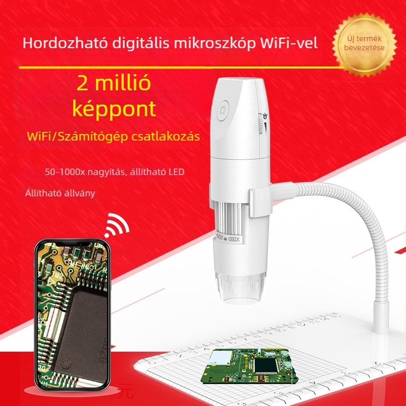 Vezeték nélküli digitális nagyító okostelefonhoz, 1080P Wi-Fi, HD elektronmikroszkóp, 1000x nagyítás
