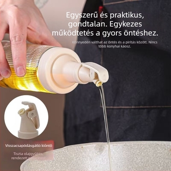 Üveges olajos üveg 380 ml – szivárgásmentes, csepegésmentes adagolóval, alkalmas olajhoz, szószokhoz és ecethez