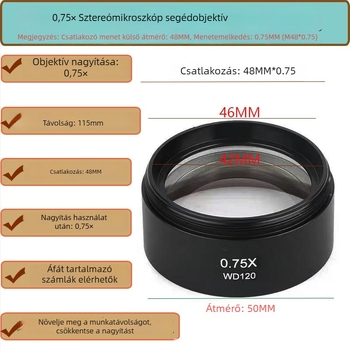 Sztereomikroszkóp segérobjektív lencse WD165/WD30, 5x okulár, 2x/0.3x/0.5x/0.7x objektívek, porálló