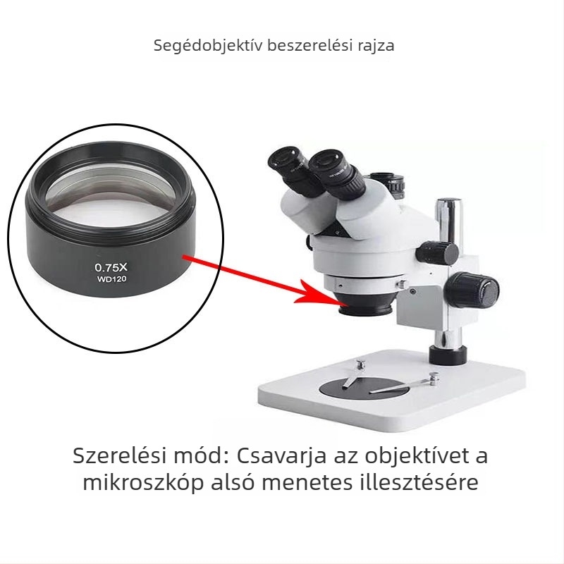 Sztereomikroszkóp segérobjektív lencse WD165/WD30, 5x okulár, 2x/0.3x/0.5x/0.7x objektívek, porálló