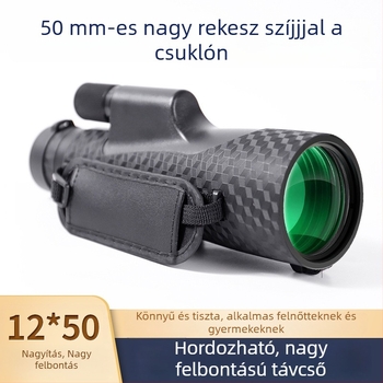 HD monokuláris távcső 50 mm-es objektívvel, állítható élesség, nagy fókuszkerék, csuklópánt, hordozható okostelefonos teleszkóp