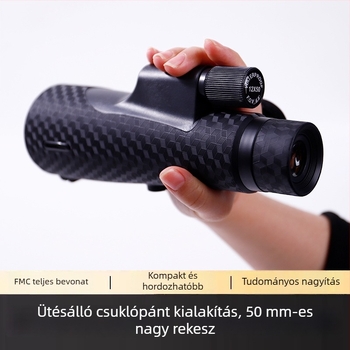 HD monokuláris távcső 50 mm-es objektívvel, állítható élesség, nagy fókuszkerék, csuklópánt, hordozható okostelefonos teleszkóp