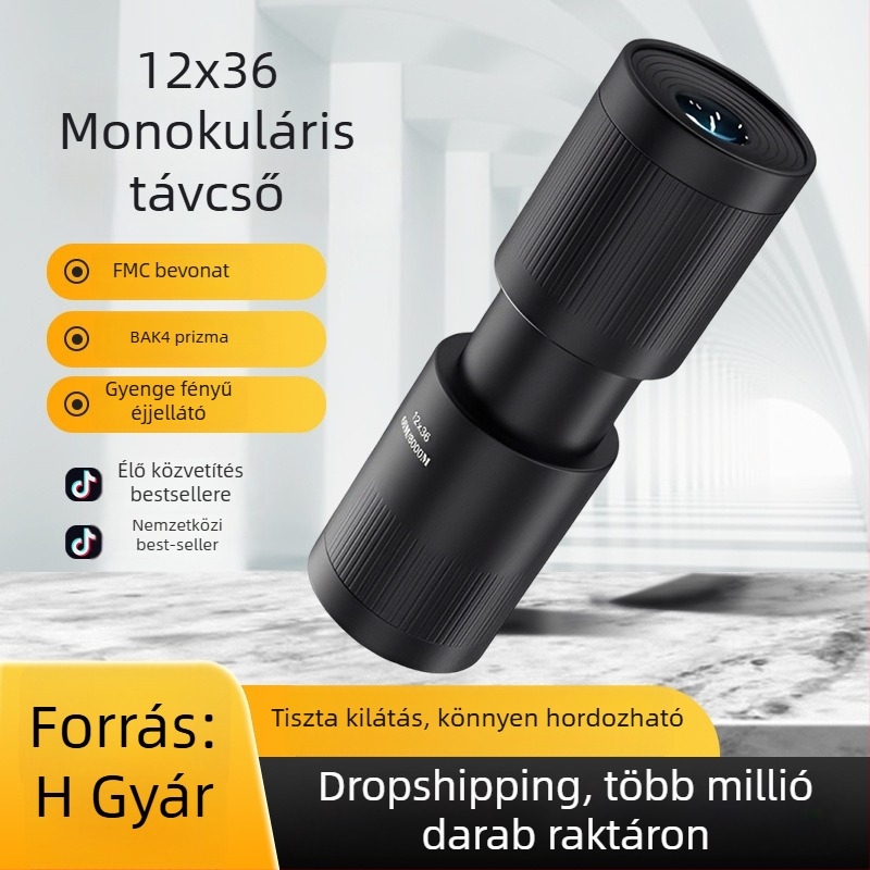 12x36 monokulár teleszkóp koncertekhez, sporteseményekhez, szabadtéri utazásokhoz és fotózáshoz, HD, hordozható, ultra-széles látószög