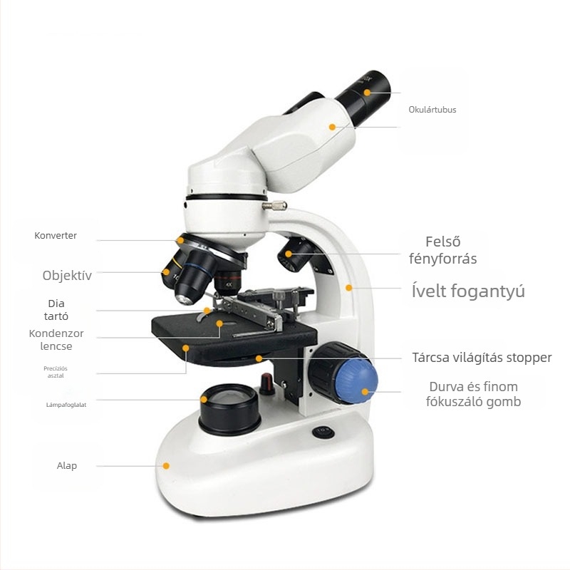 Tanítási célú binokuláris biológiai mikroszkóp, laboratóriumi HD felbontású képalkotással, hordozható baktériumok megfigyelésére