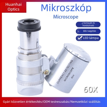 60x hordozható LED mikroszkóp bankjegy-ellenőrző lámpával ékszerek és kövek azonosításához