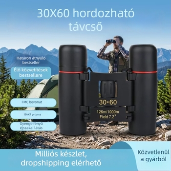 Kültéri binokuláris 30×60, HD felbontás, széles látómező, kompakt, gyenge fényben éjszakai látás