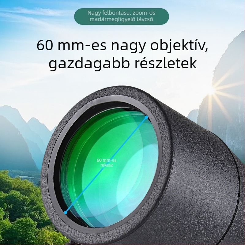 Madármegfigyelő monokulár 25-75x60, állványra csatlakoztatható és telefon-tartóval fényképezéshez