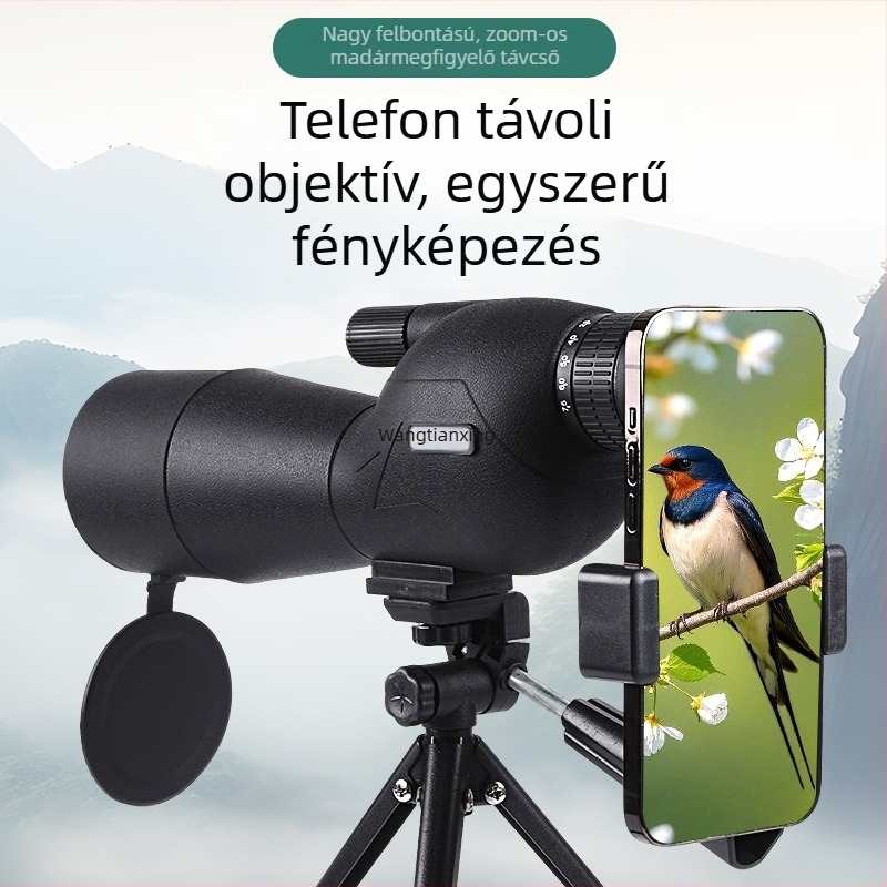 Madármegfigyelő monokulár 25-75x60, állványra csatlakoztatható és telefon-tartóval fényképezéshez