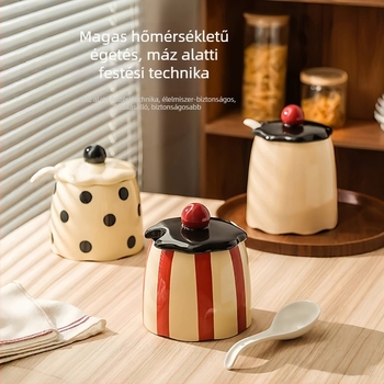 Kerámiából készült zsírtartó üveg kanállal, fűszerező tartó, hőálló