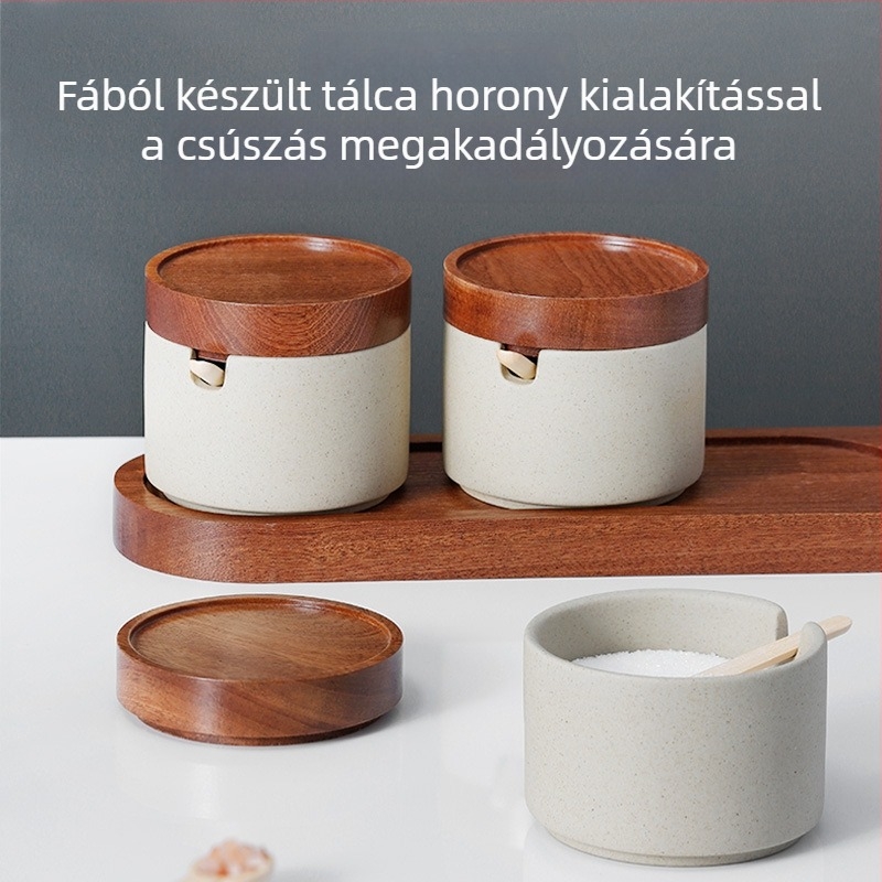 Kerámia fűszerező készlet só-, olaj-, szósz- és ecetüvegekkel